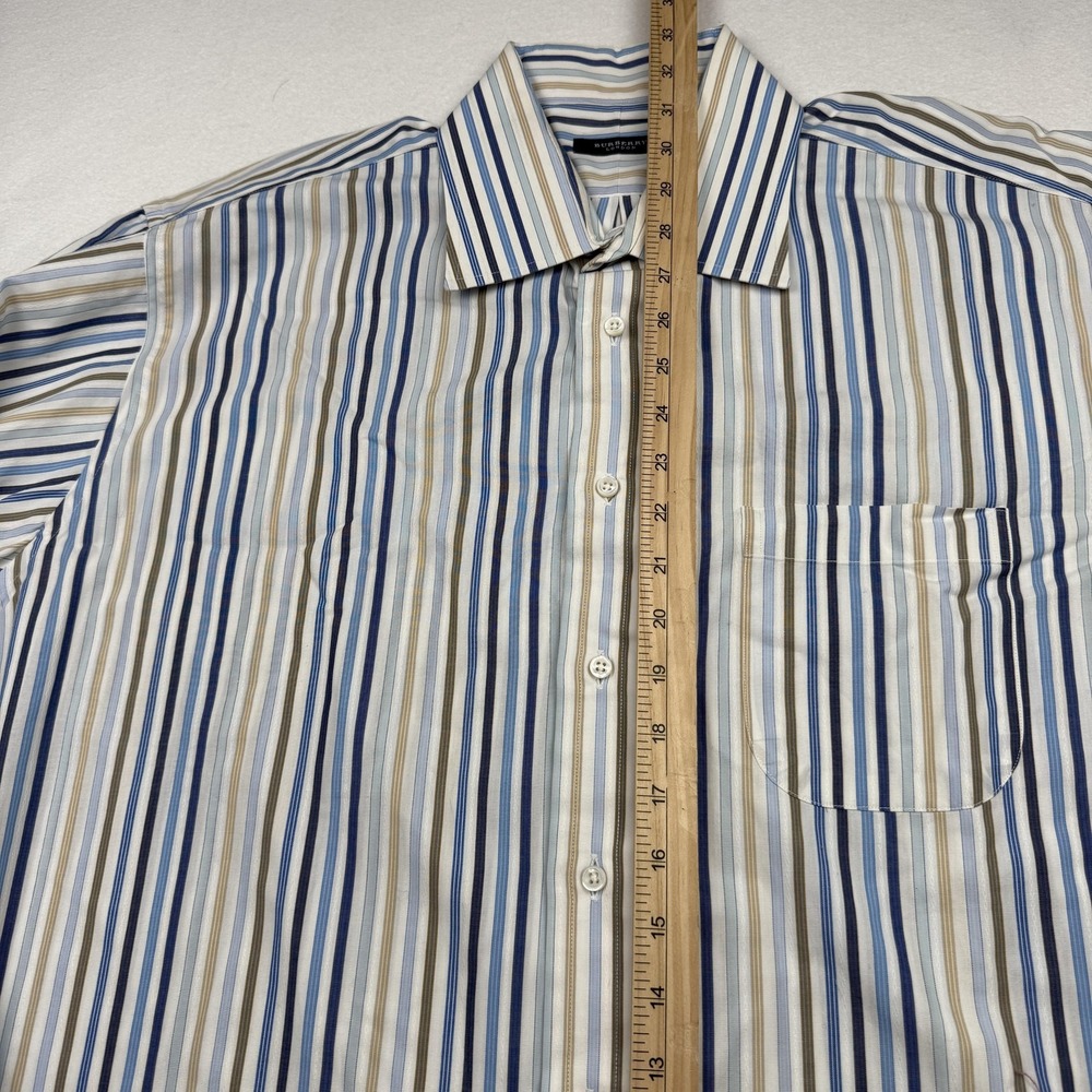 Burberry London Shirt Mens 17.5 Blue Stripe Button Down Made USA Long Sleeve - Picture 4 of 8